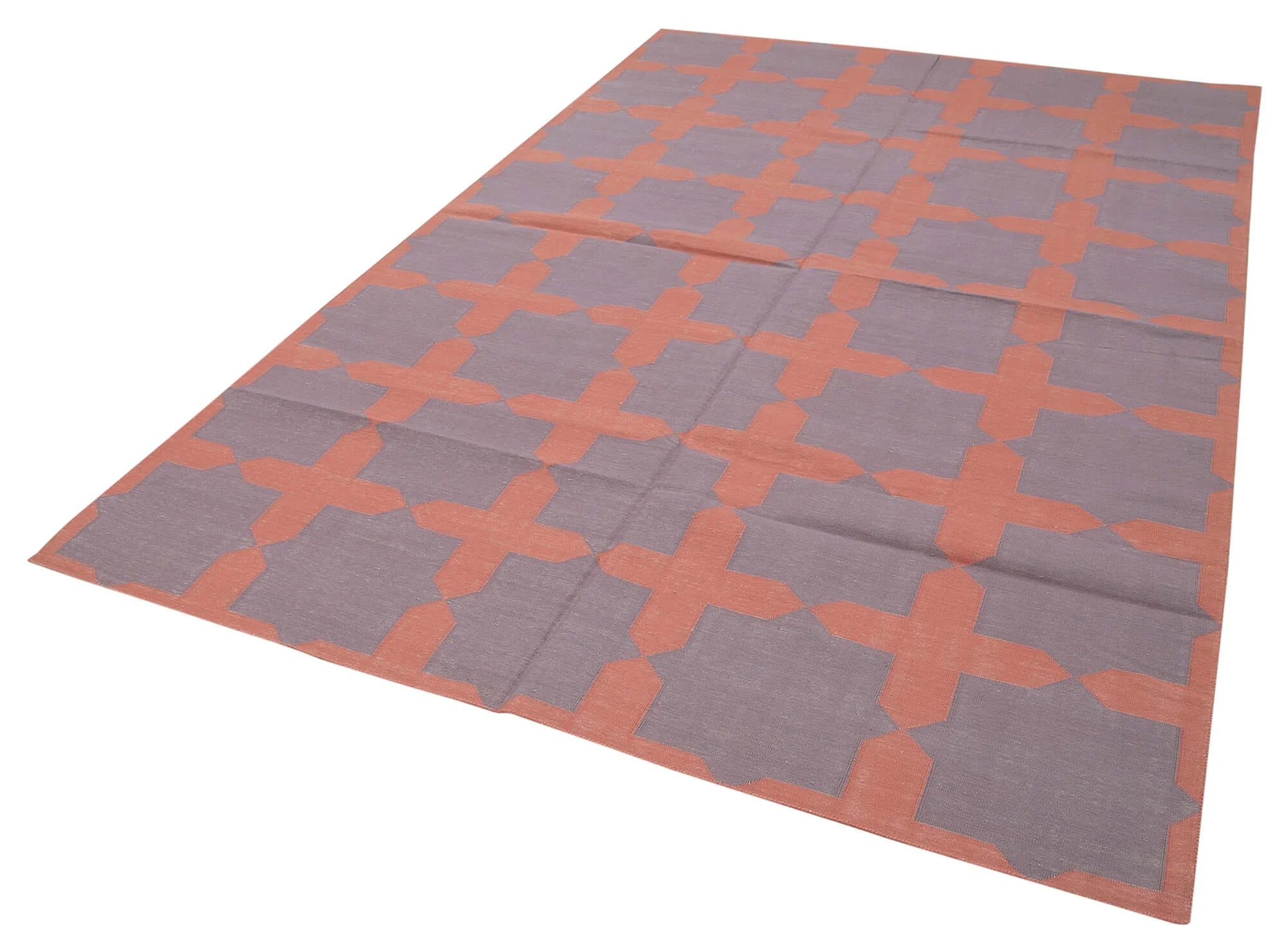 Geometric Duri Mor Geometrik Pamuk Yün El Dokuma Halısı 182x275 Agacan
