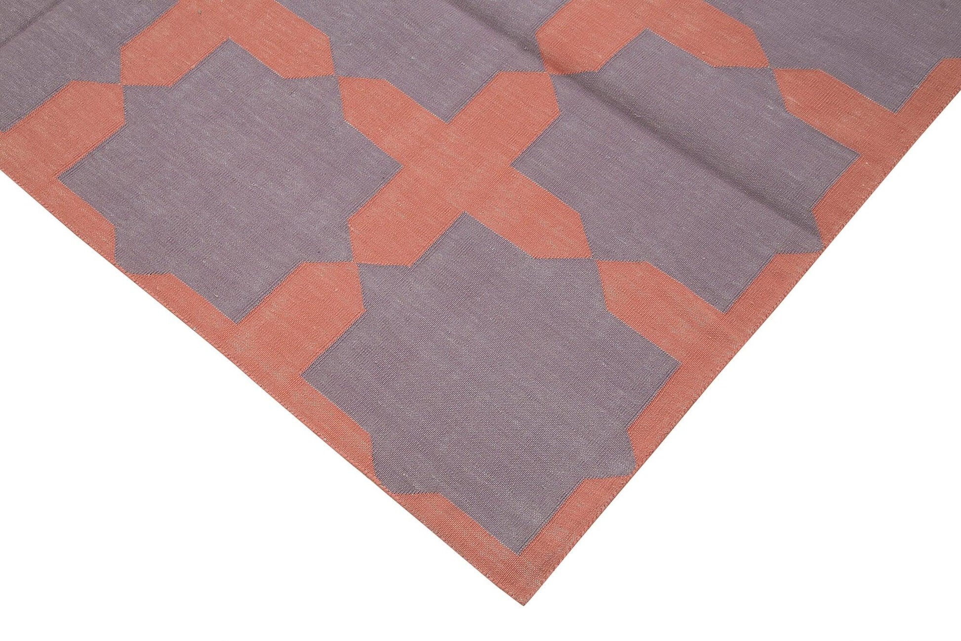 Geometric Duri Mor Geometrik Pamuk Yün El Dokuma Halısı 182x275 Agacan