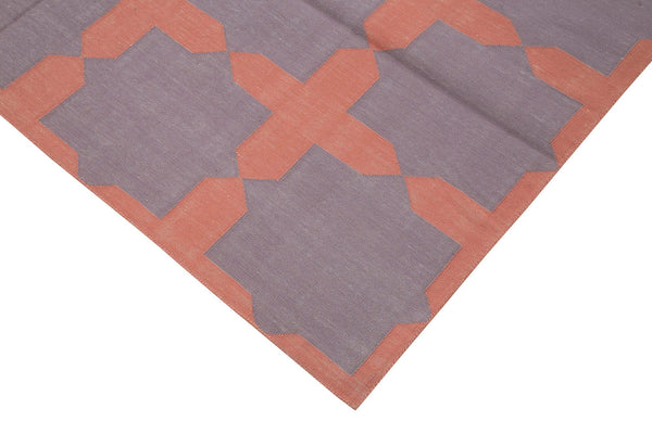 Geometric Duri Mor Geometrik Pamuk Yün El Dokuma Halısı 182x275 Agacan