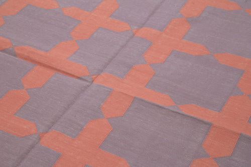 Geometric Duri Mor Geometrik Pamuk Yün El Dokuma Halısı 182x275 Agacan