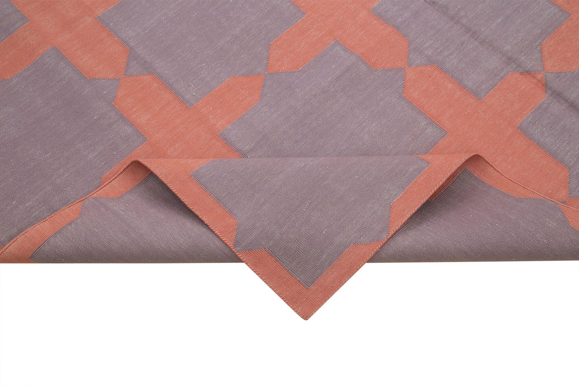 Geometric Duri Mor Geometrik Pamuk Yün El Dokuma Halısı 182x275 Agacan