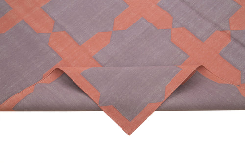 Geometric Duri Mor Geometrik Pamuk Yün El Dokuma Halısı 182x275 Agacan