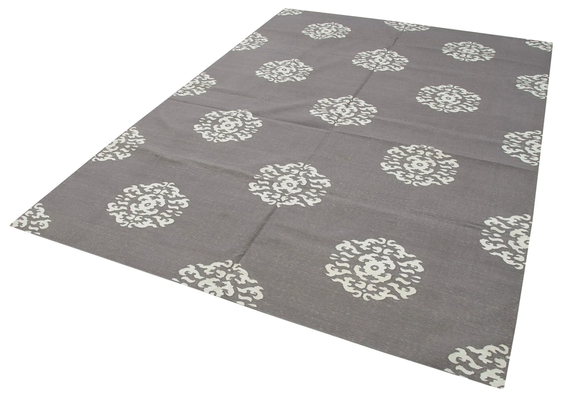 Geometric Duri Gri Geometrik Pamuk Yün El Dokuma Halısı 187x268 Agacan
