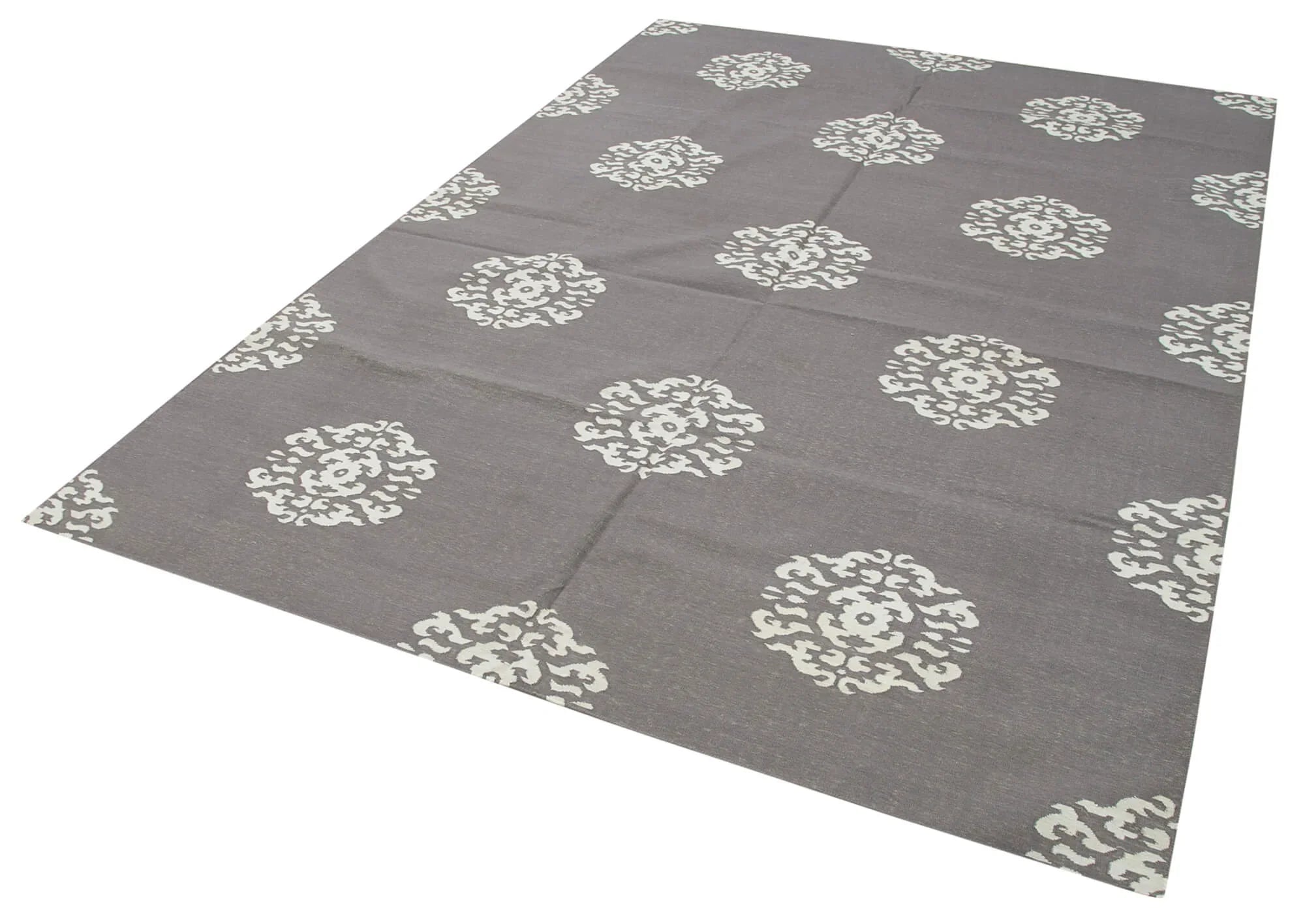 Geometric Duri Gri Geometrik Pamuk Yün El Dokuma Halısı 187x268 Agacan