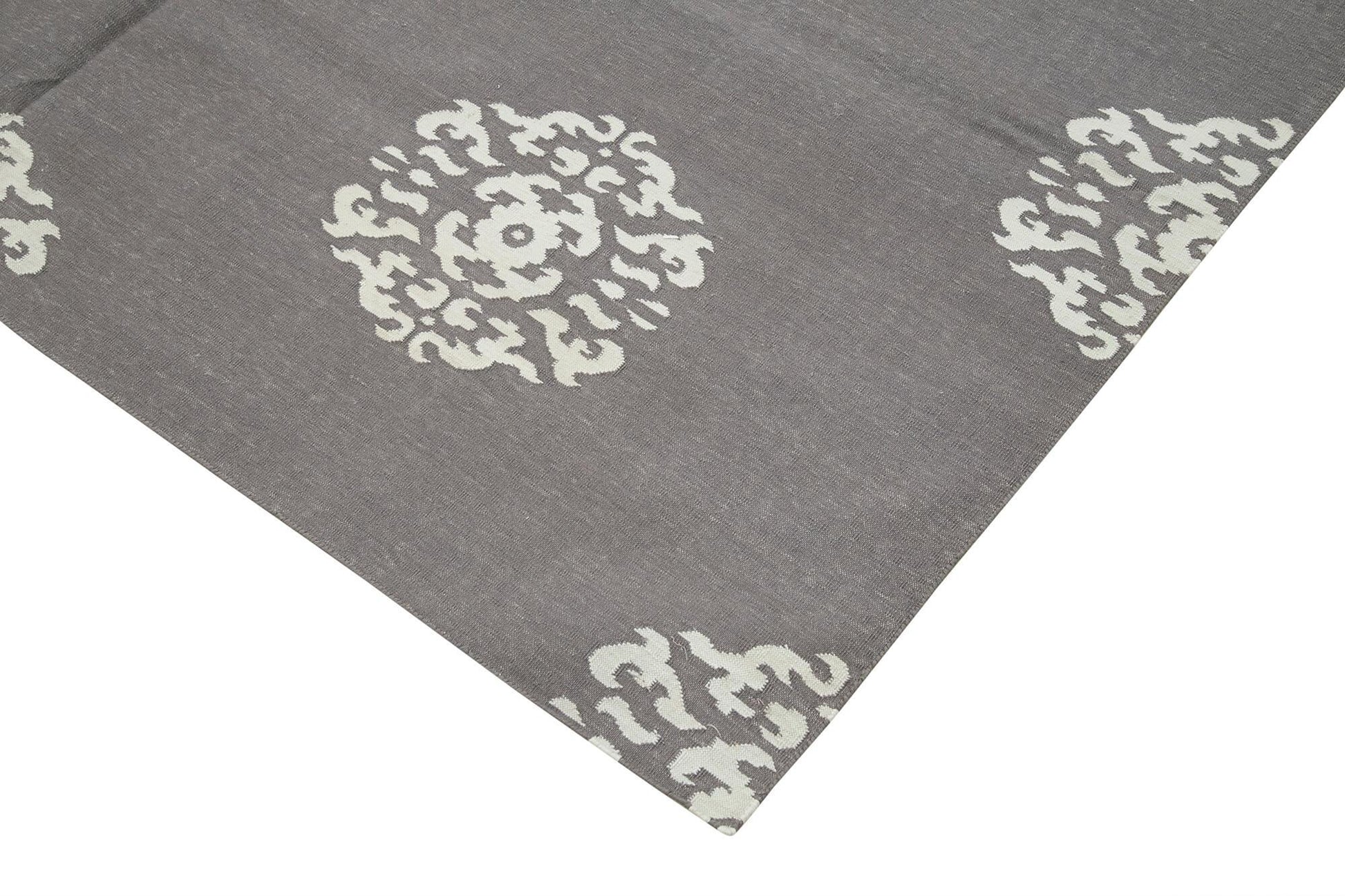 Geometric Duri Gri Geometrik Pamuk Yün El Dokuma Halısı 187x268 Agacan