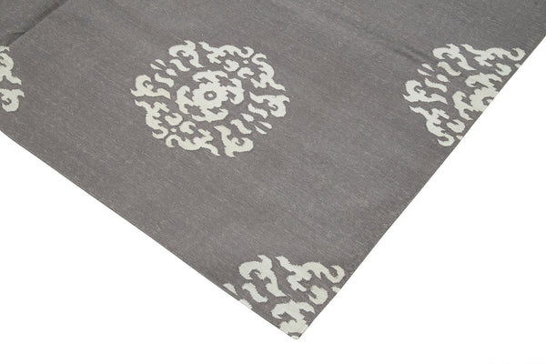 Geometric Duri Gri Geometrik Pamuk Yün El Dokuma Halısı 187x268 Agacan