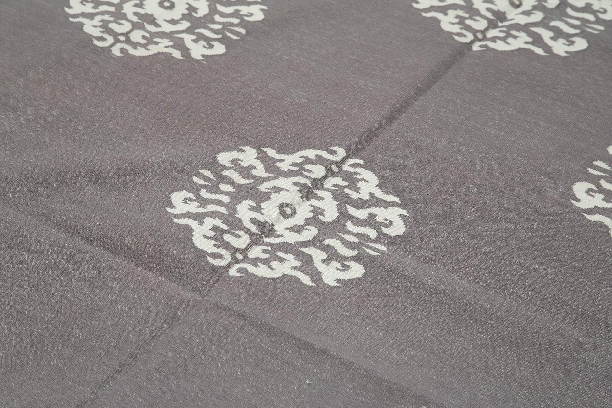 Geometric Duri Gri Geometrik Pamuk Yün El Dokuma Halısı 187x268 Agacan