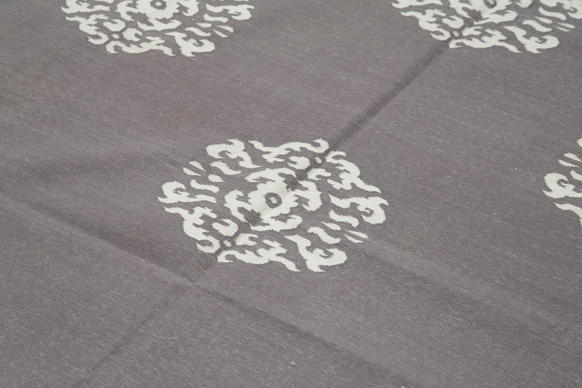 Geometric Duri Gri Geometrik Pamuk Yün El Dokuma Halısı 187x268 Agacan