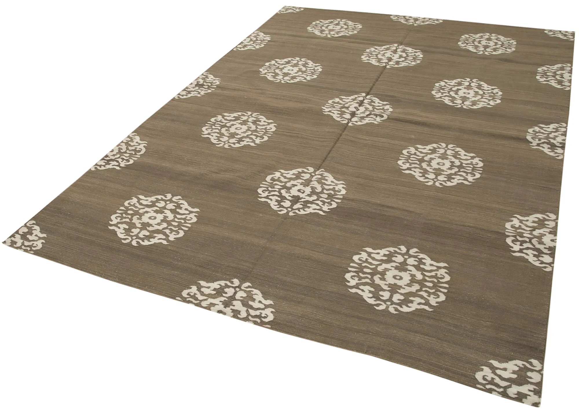Geometric Duri Kahverengi Geometrik Pamuk Yün El Dokuma Halısı 191x271 Agacan