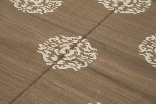 Geometric Duri Kahverengi Geometrik Pamuk Yün El Dokuma Halısı 191x271 Agacan