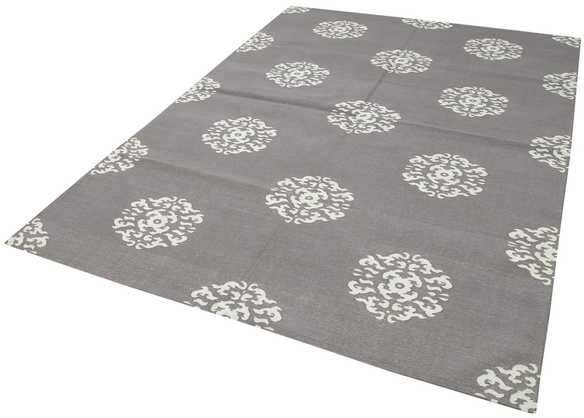 Geometric Duri Gri Geometrik Pamuk Yün El Dokuma Halısı 186x267 Agacan