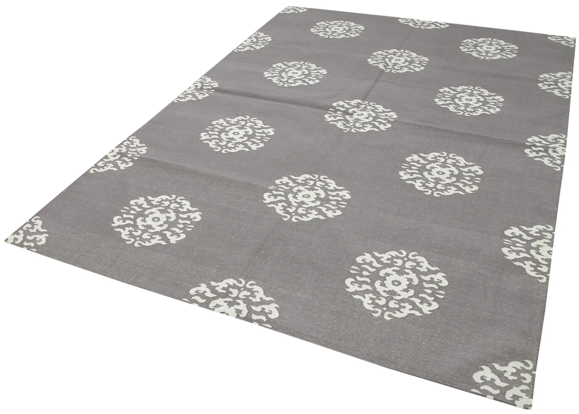 Geometric Duri Gri Geometrik Pamuk Yün El Dokuma Halısı 186x267 Agacan
