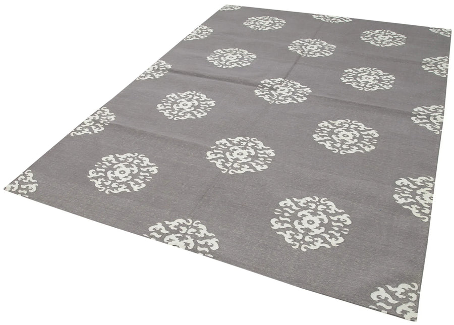 Geometric Duri Gri Geometrik Pamuk Yün El Dokuma Halısı 186x267 Agacan