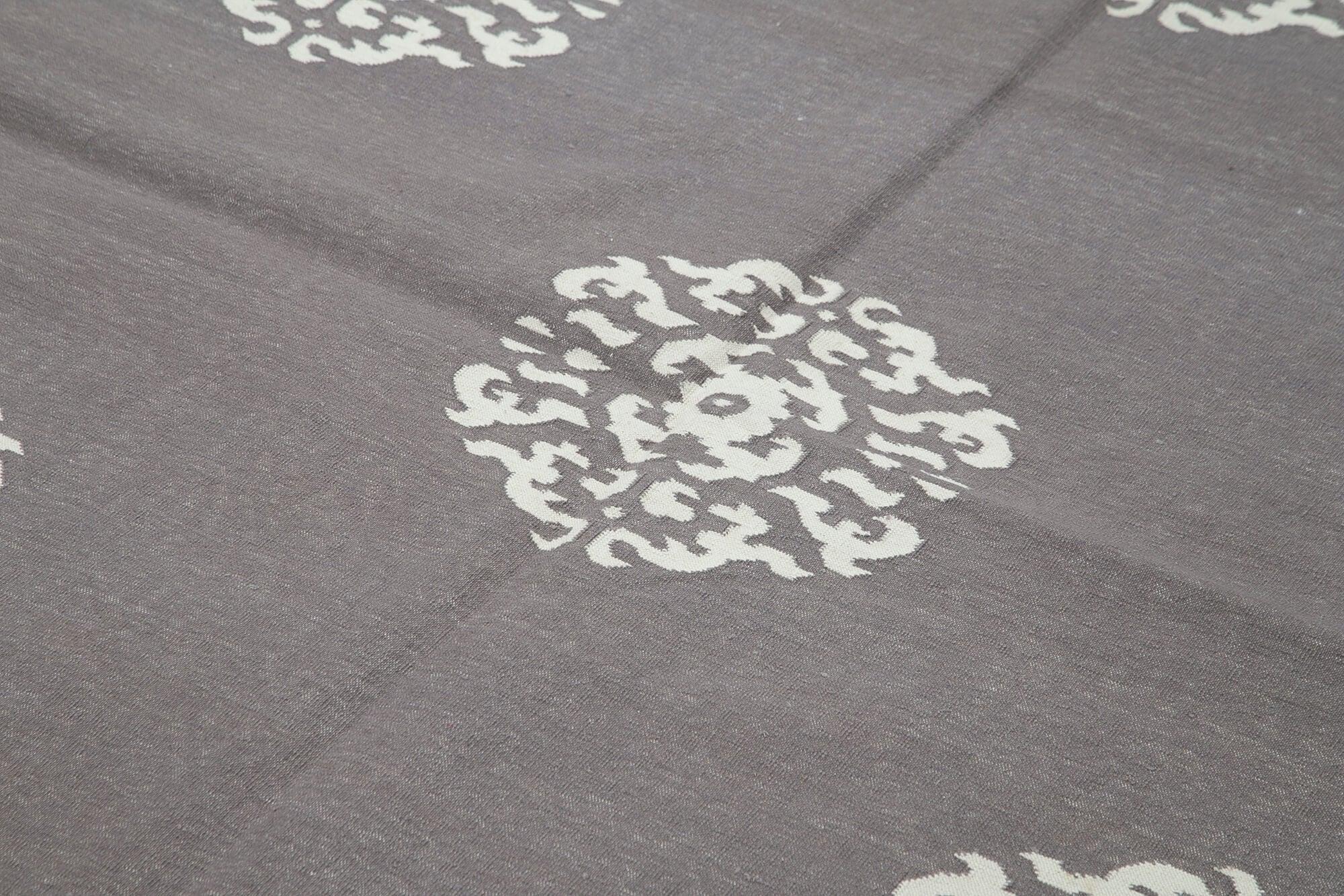 Geometric Duri Gri Geometrik Pamuk Yün El Dokuma Halısı 186x267 Agacan