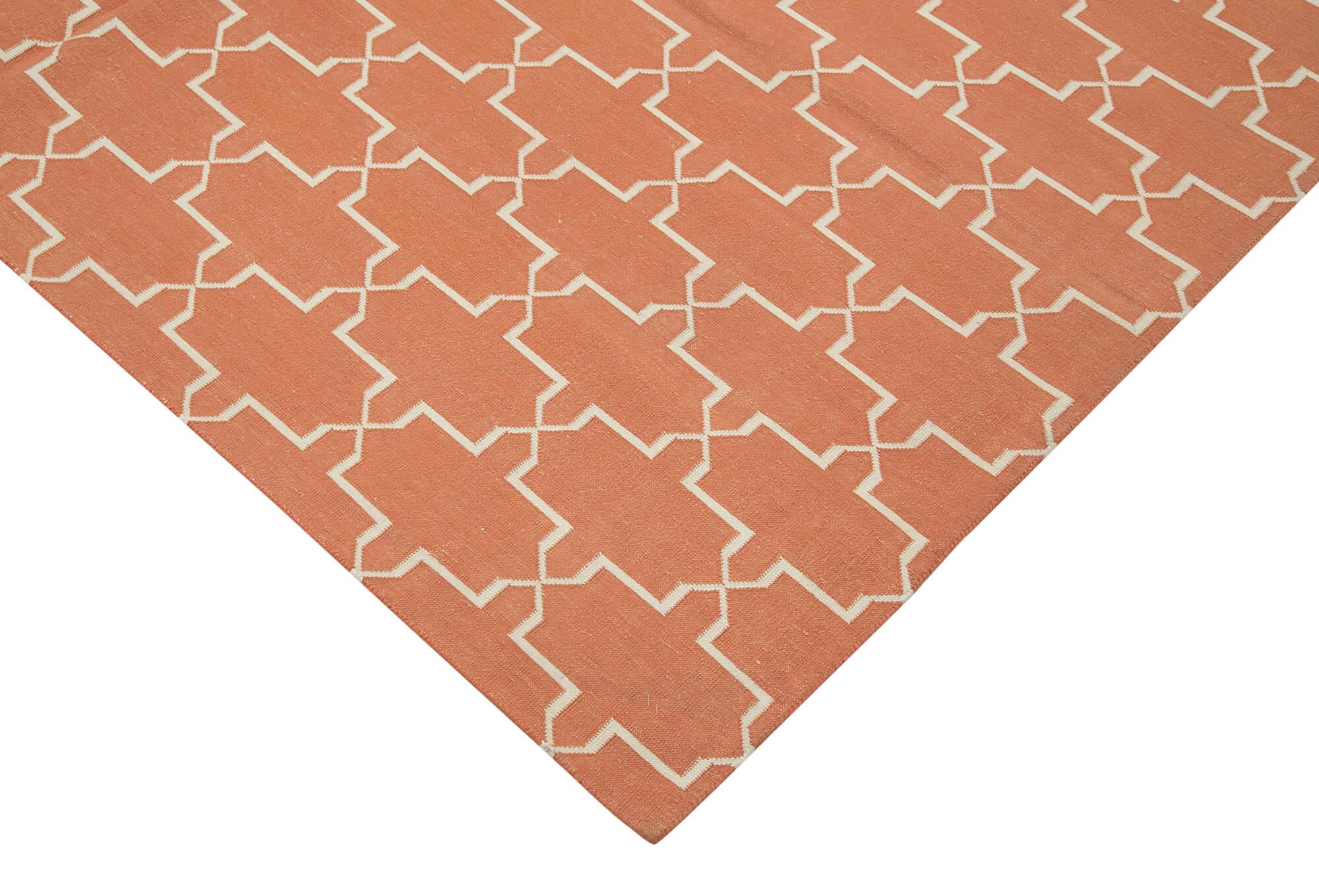 Geometric Duri Turuncu Geometrik Pamuk Yün El Dokuma Halısı 196x279 Agacan