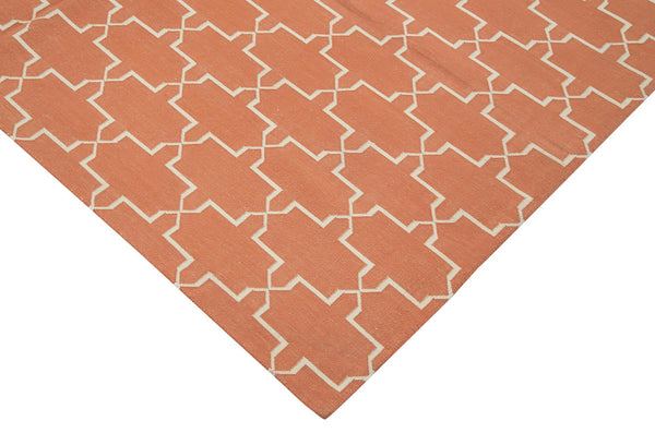 Geometric Duri Turuncu Geometrik Pamuk Yün El Dokuma Halısı 196x279 Agacan