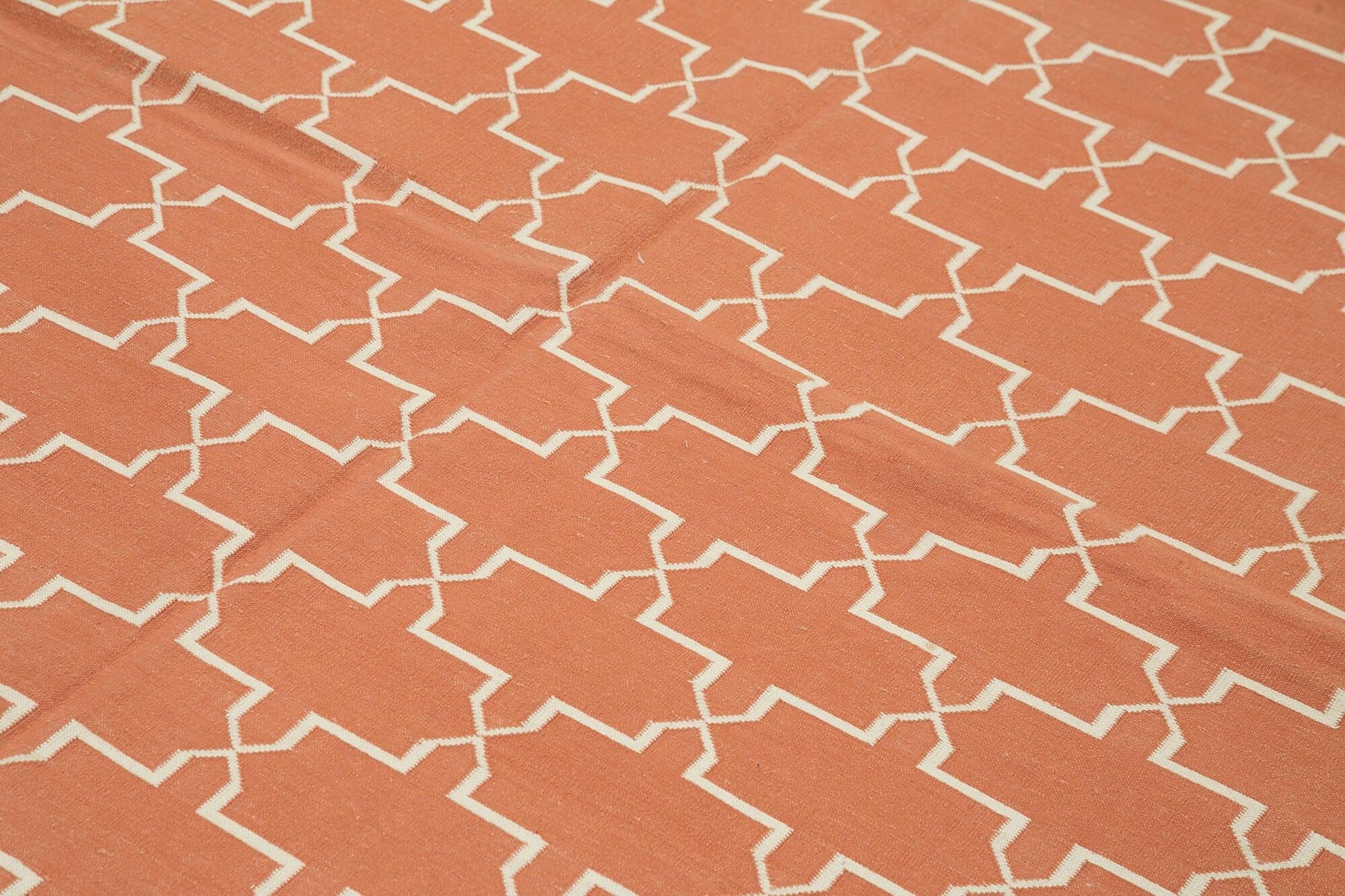 Geometric Duri Turuncu Geometrik Pamuk Yün El Dokuma Halısı 196x279 Agacan