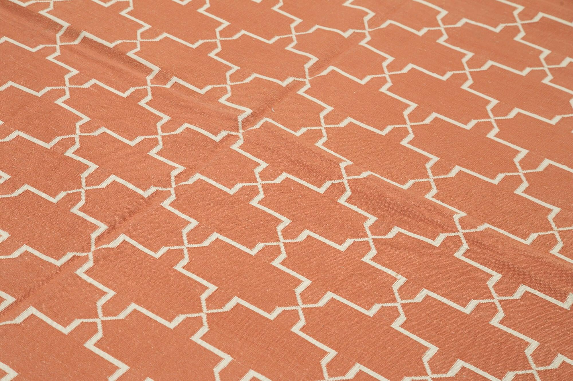 Geometric Duri Turuncu Geometrik Pamuk Yün El Dokuma Halısı 196x279 Agacan