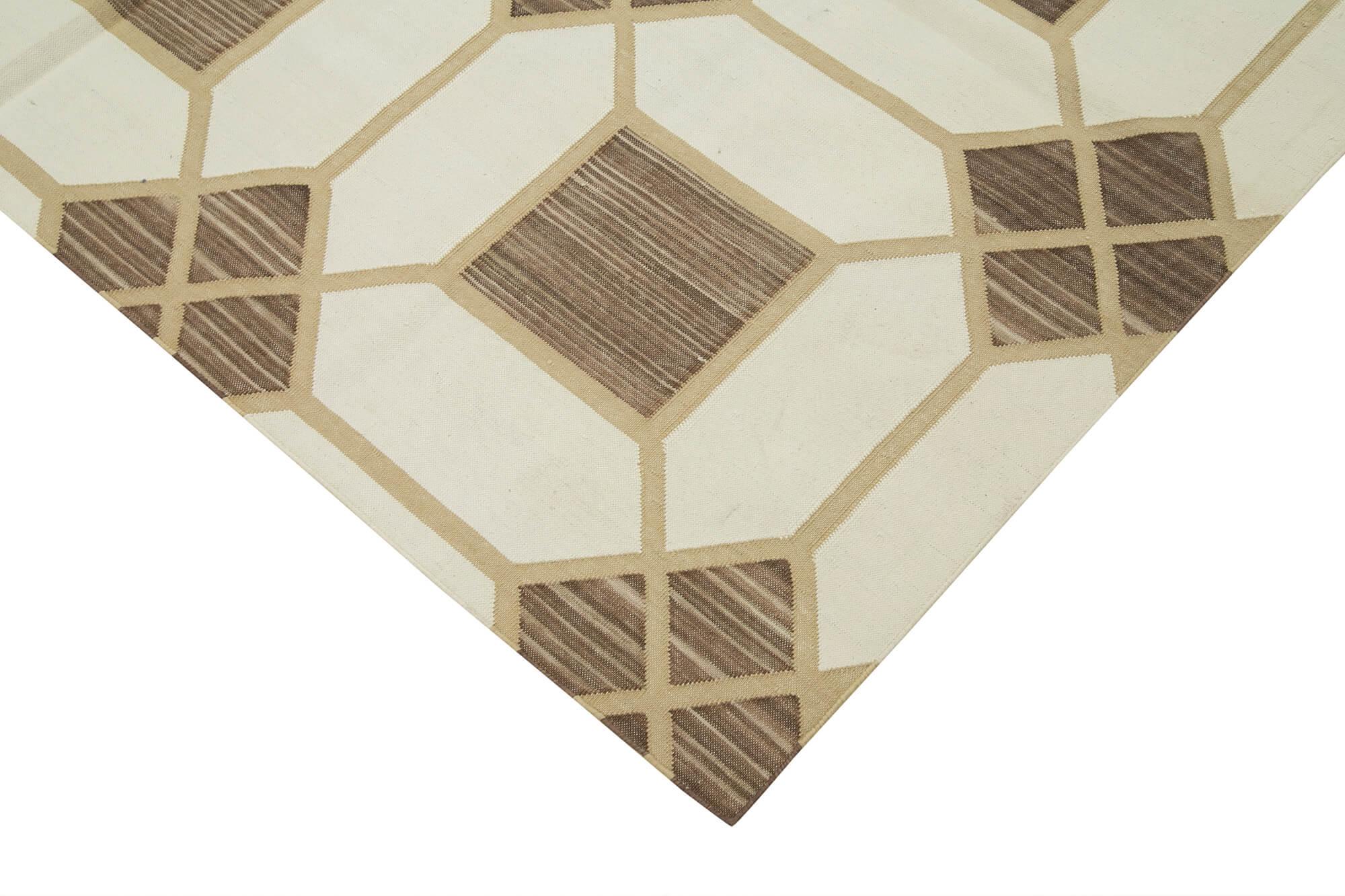 Geometric Duri Kahverengi Geometrik Pamuk Yün El Dokuma Halısı 177x267 Agacan