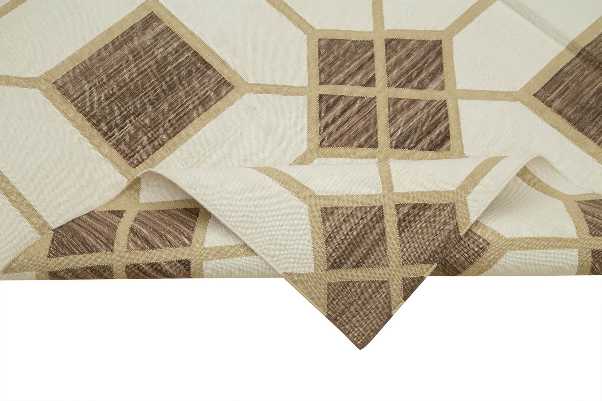 Geometric Duri Kahverengi Geometrik Pamuk Yün El Dokuma Halısı 177x267 Agacan