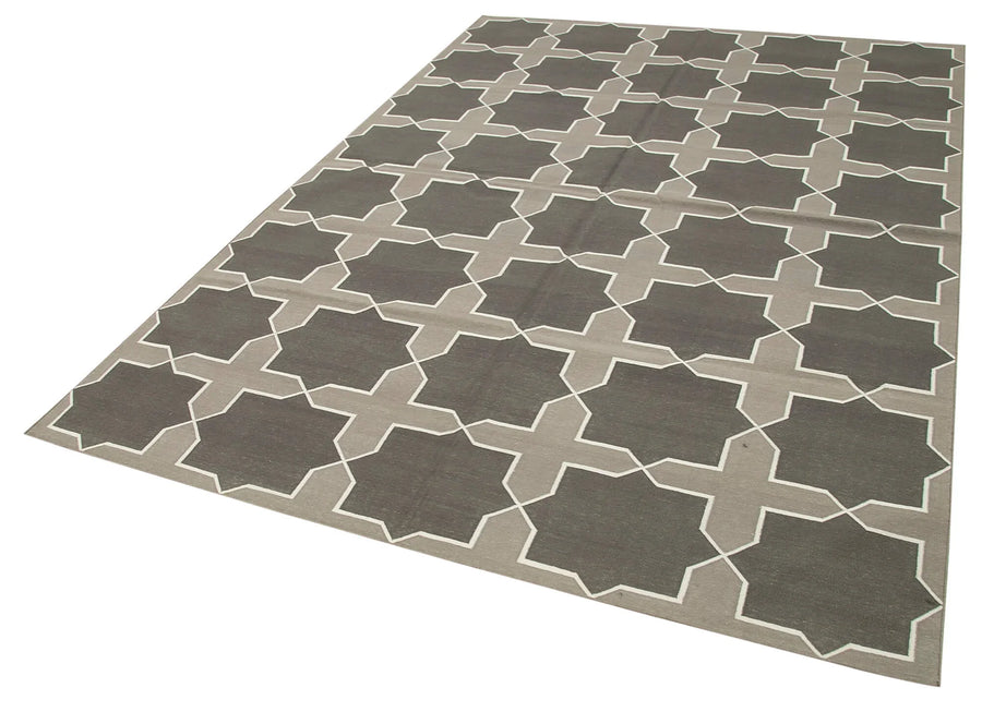 Geometric Duri Gri Geometrik Pamuk Yün El Dokuma Halısı 190x271 Agacan