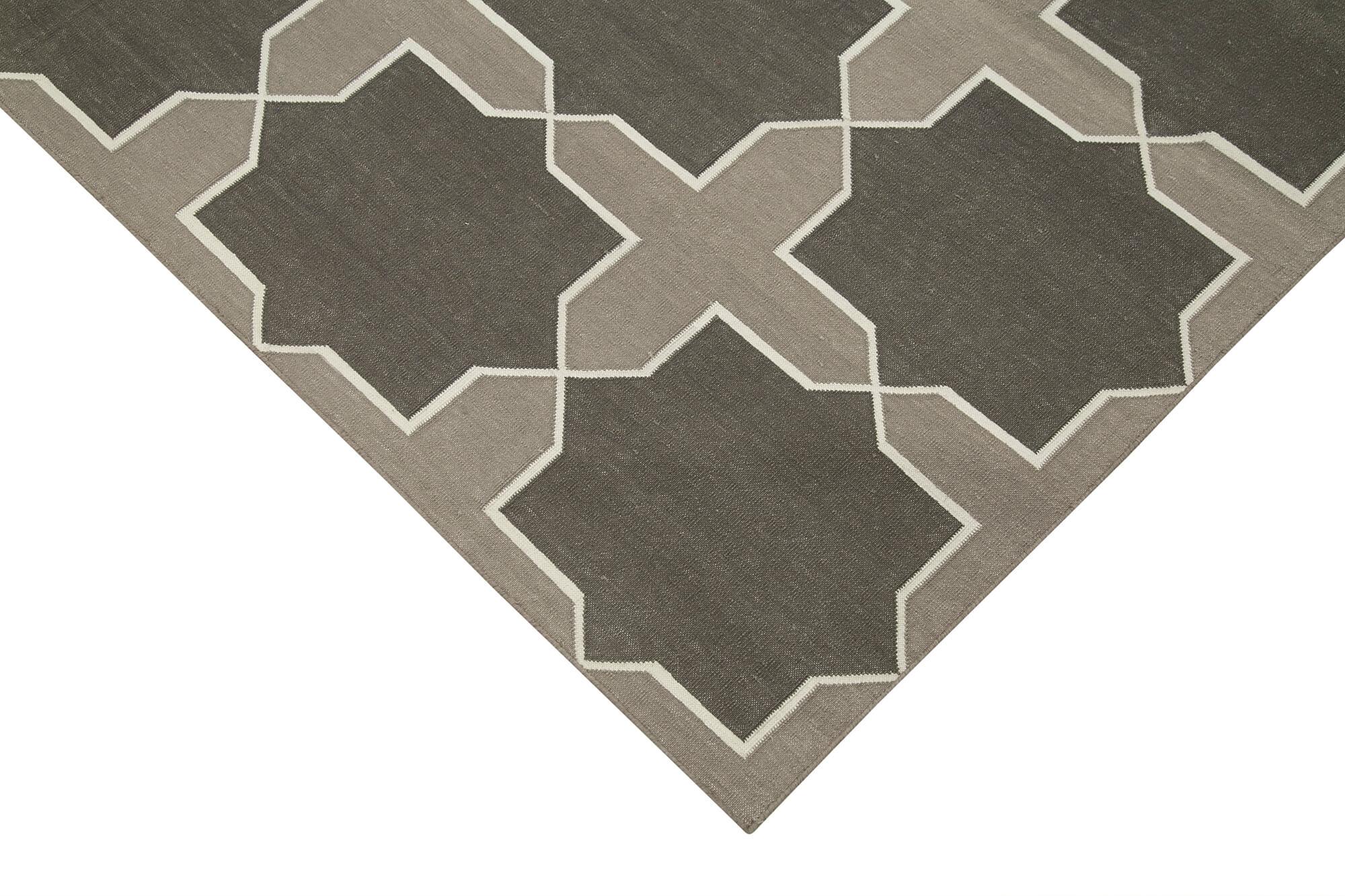 Geometric Duri Gri Geometrik Pamuk Yün El Dokuma Halısı 190x271 Agacan