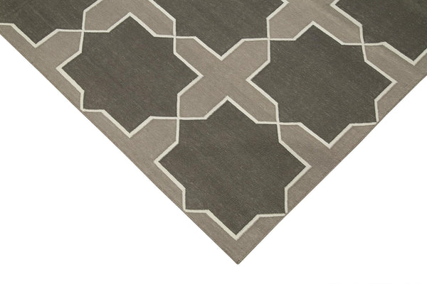 Geometric Duri Gri Geometrik Pamuk Yün El Dokuma Halısı 190x271 Agacan