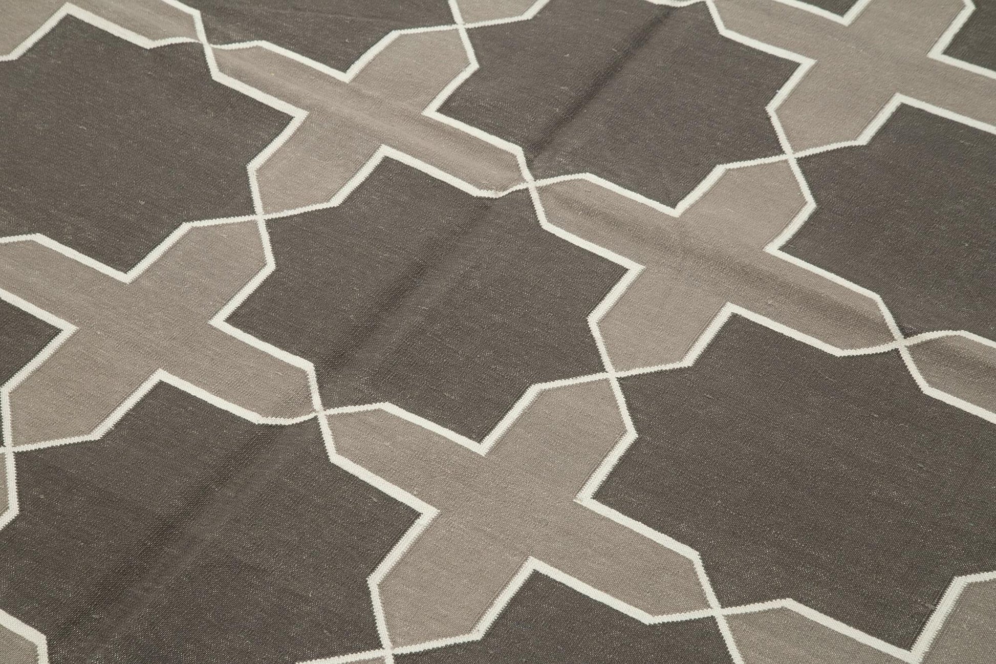 Geometric Duri Gri Geometrik Pamuk Yün El Dokuma Halısı 190x271 Agacan