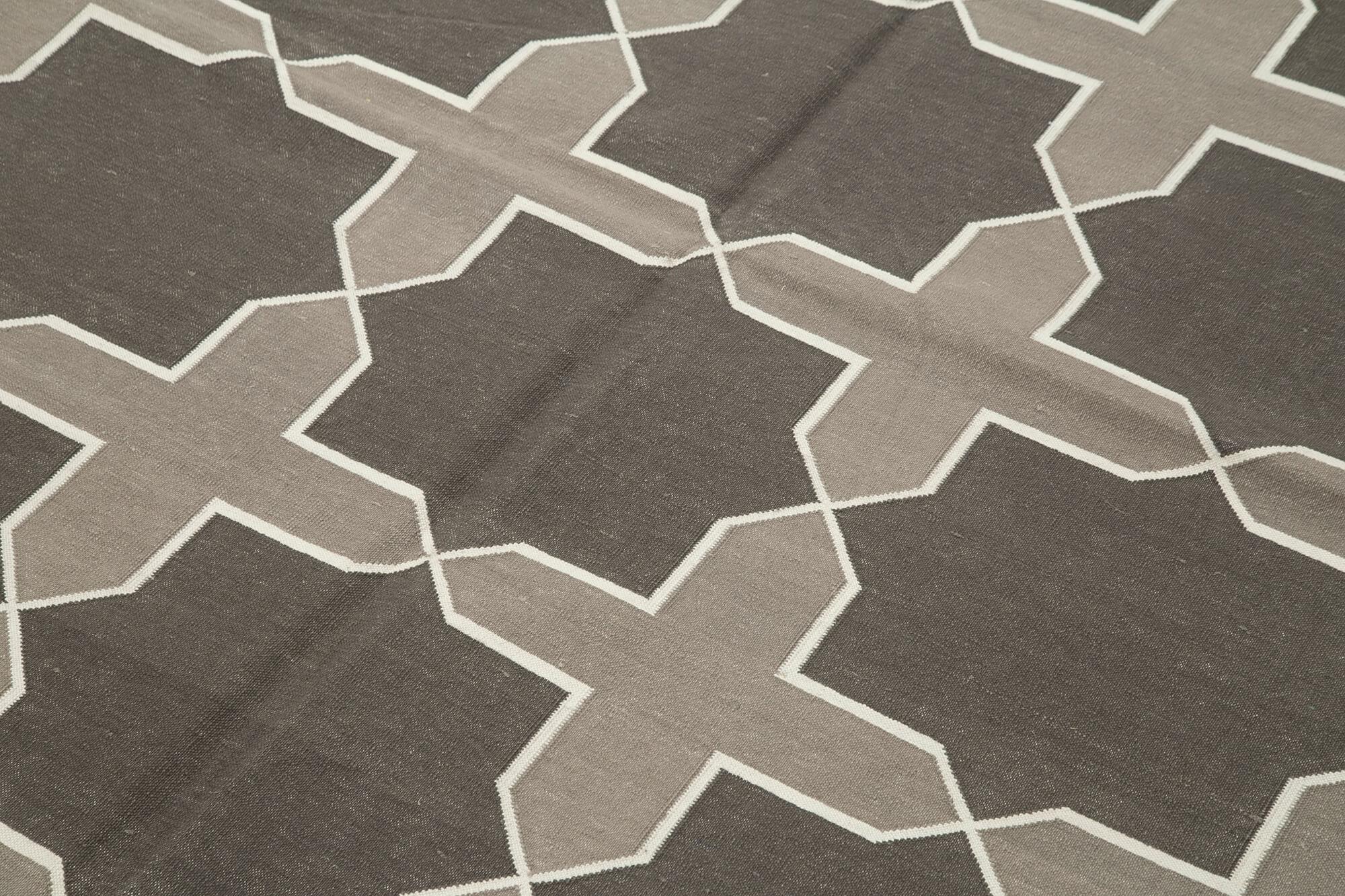 Geometric Duri Gri Geometrik Pamuk Yün El Dokuma Halısı 190x271 Agacan