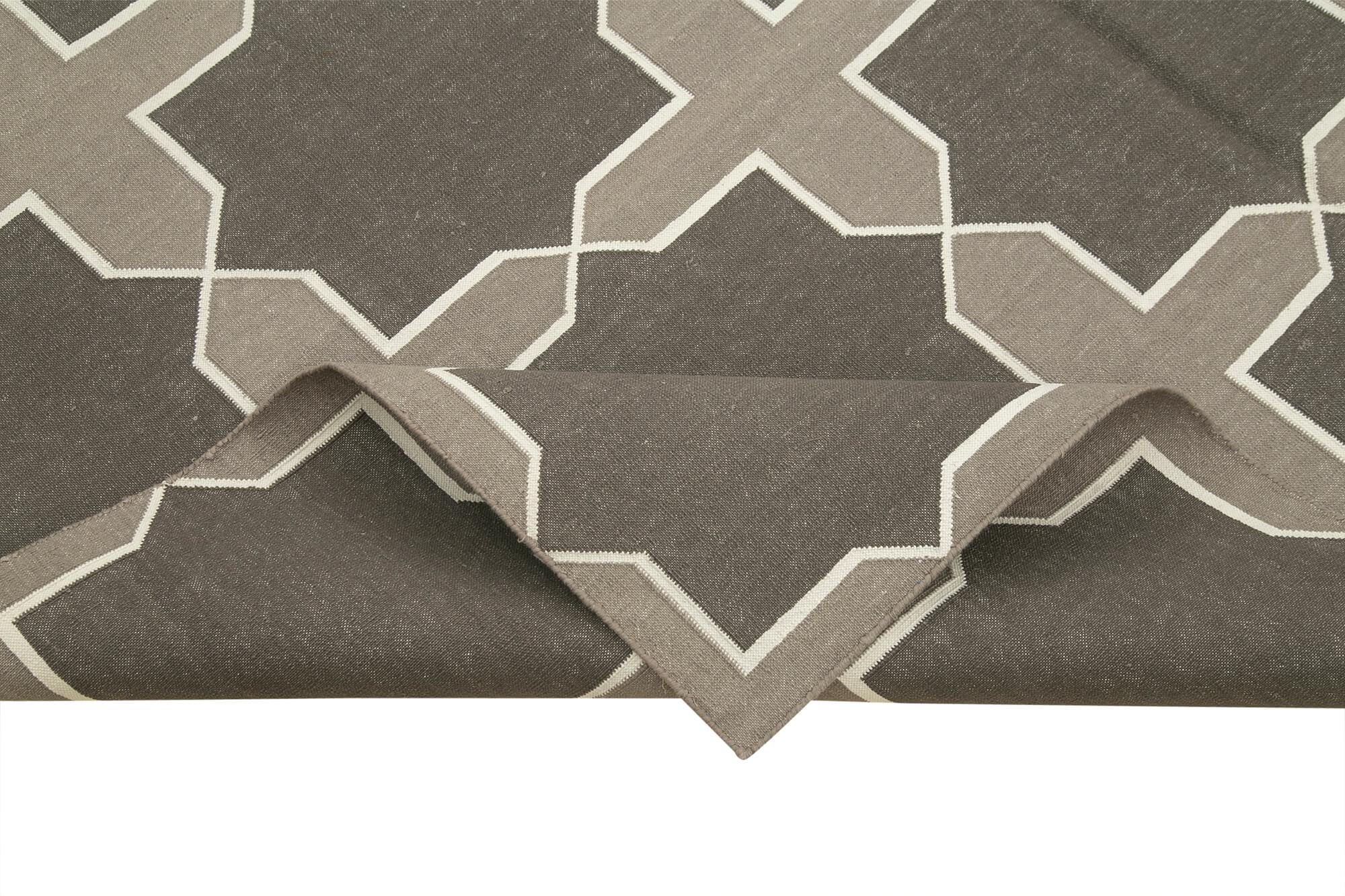 Geometric Duri Gri Geometrik Pamuk Yün El Dokuma Halısı 190x271 Agacan