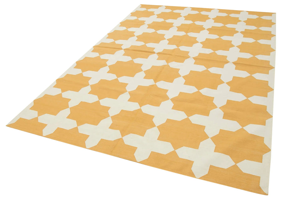 Geometric Duri Sarı Geometrik Pamuk Yün El Dokuma Halısı 188x271 Agacan