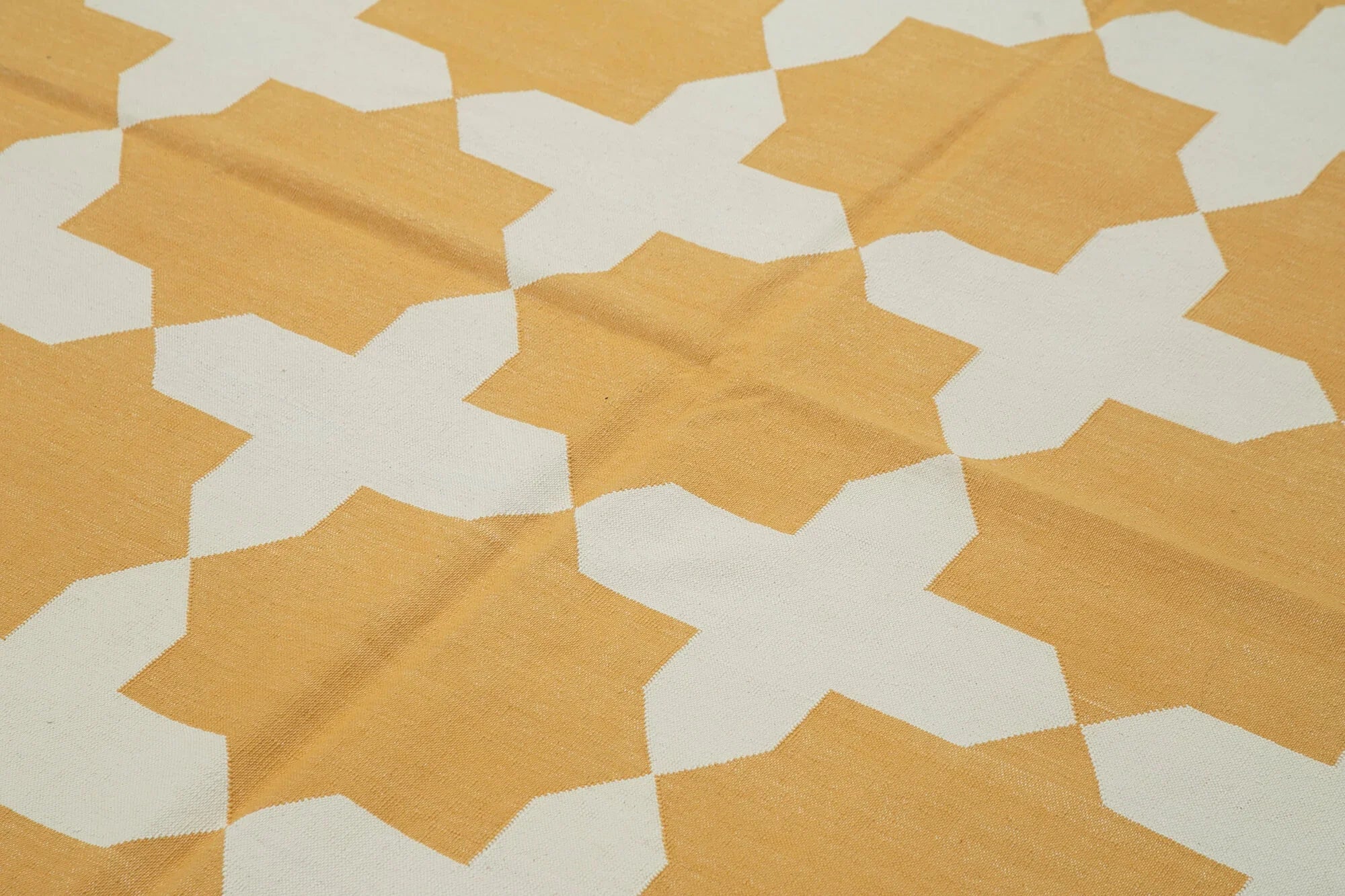 Geometric Duri Sarı Geometrik Pamuk Yün El Dokuma Halısı 188x271 Agacan