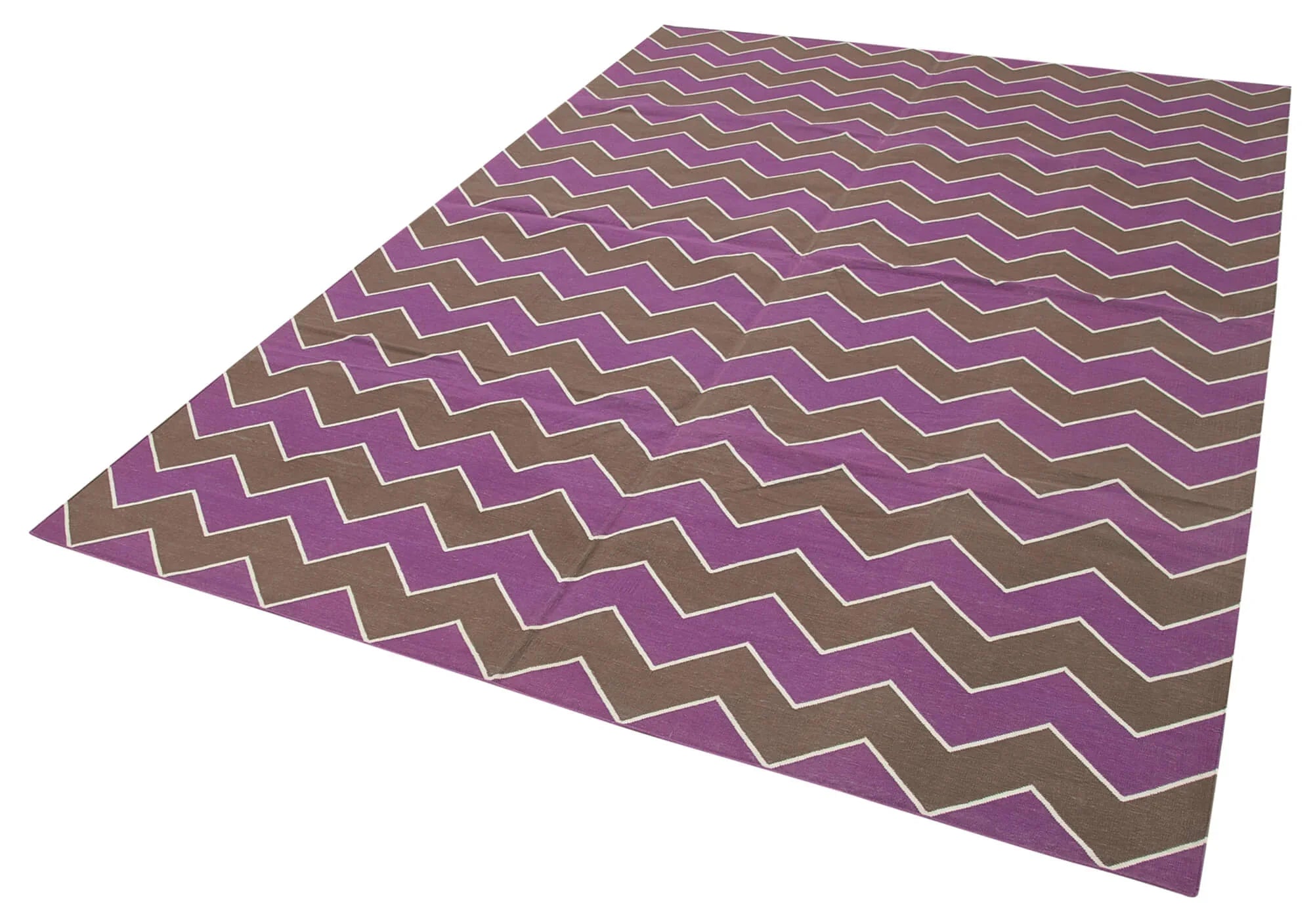 Geometric Duri Kahverengi Geometrik Pamuk Yün El Dokuma Halısı 187x271 Agacan