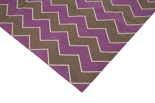 Geometric Duri Kahverengi Geometrik Pamuk Yün El Dokuma Halısı 187x271 Agacan