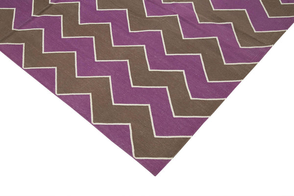 Geometric Duri Kahverengi Geometrik Pamuk Yün El Dokuma Halısı 187x271 Agacan
