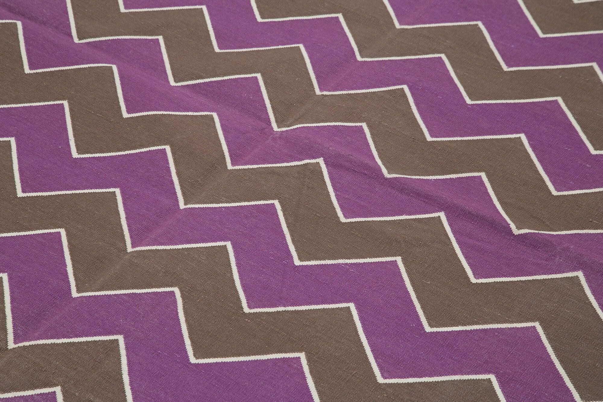 Geometric Duri Kahverengi Geometrik Pamuk Yün El Dokuma Halısı 187x271 Agacan