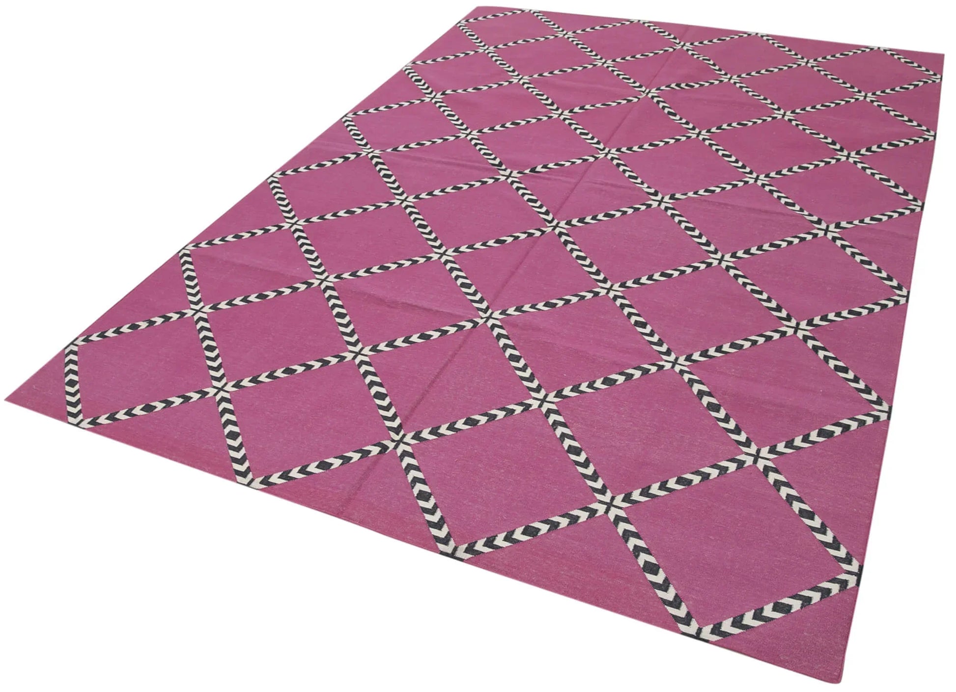 Geometric Duri Mor Geometrik Pamuk Yün El Dokuma Halısı 184x262 Agacan