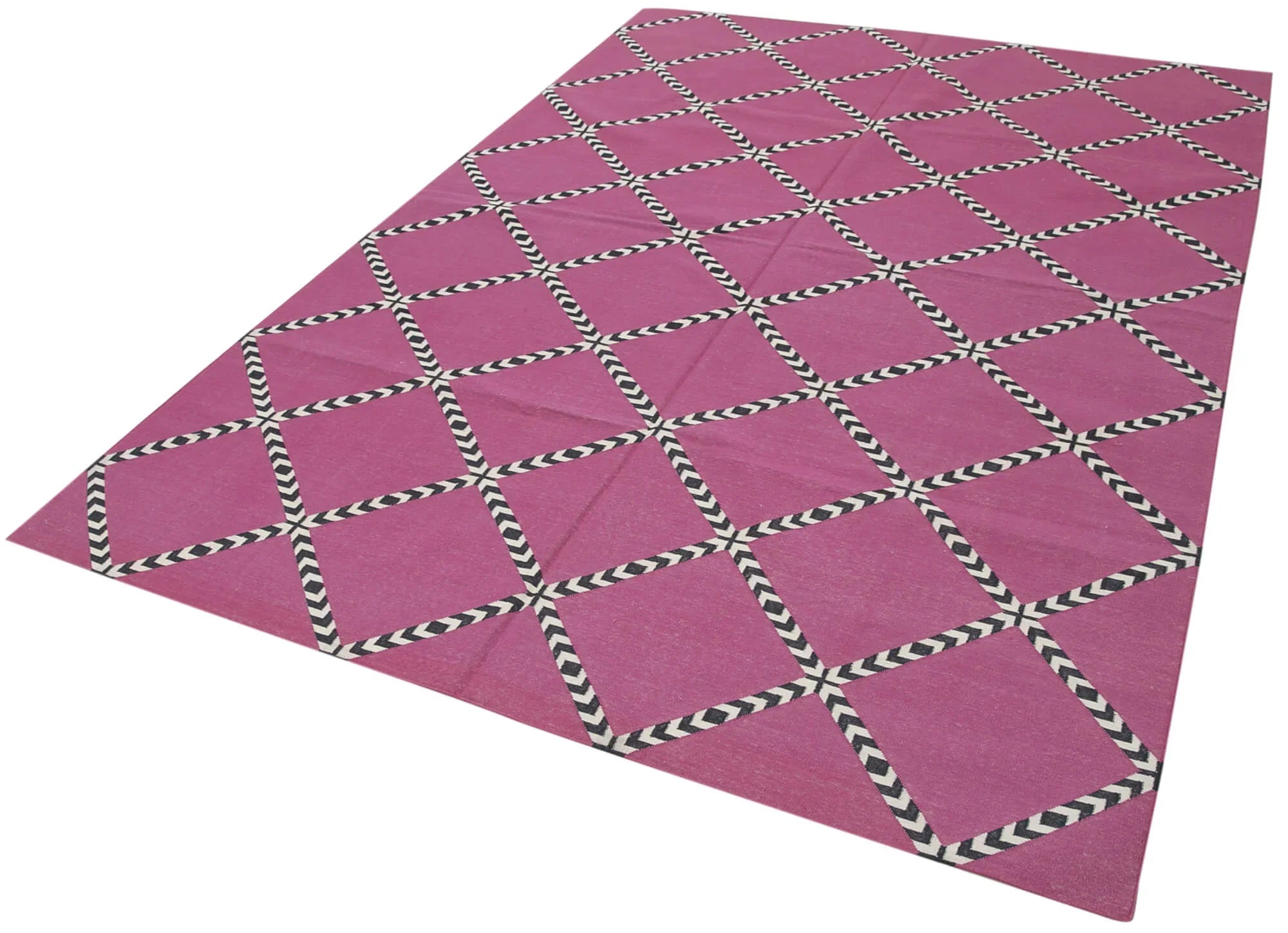 Geometric Duri Mor Geometrik Pamuk Yün El Dokuma Halısı 184x262 Agacan