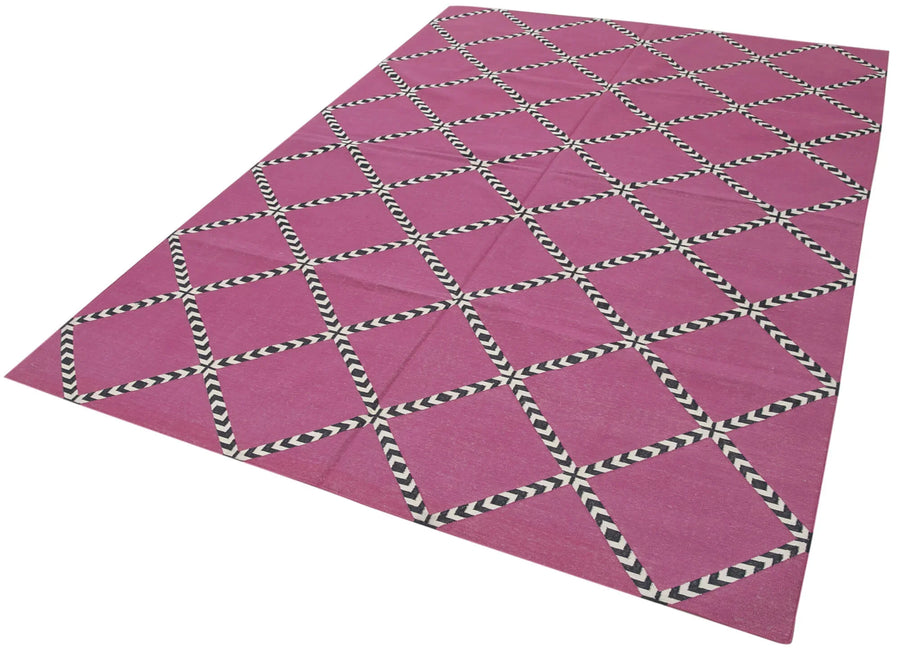 Geometric Duri Mor Geometrik Pamuk Yün El Dokuma Halısı 184x262 Agacan
