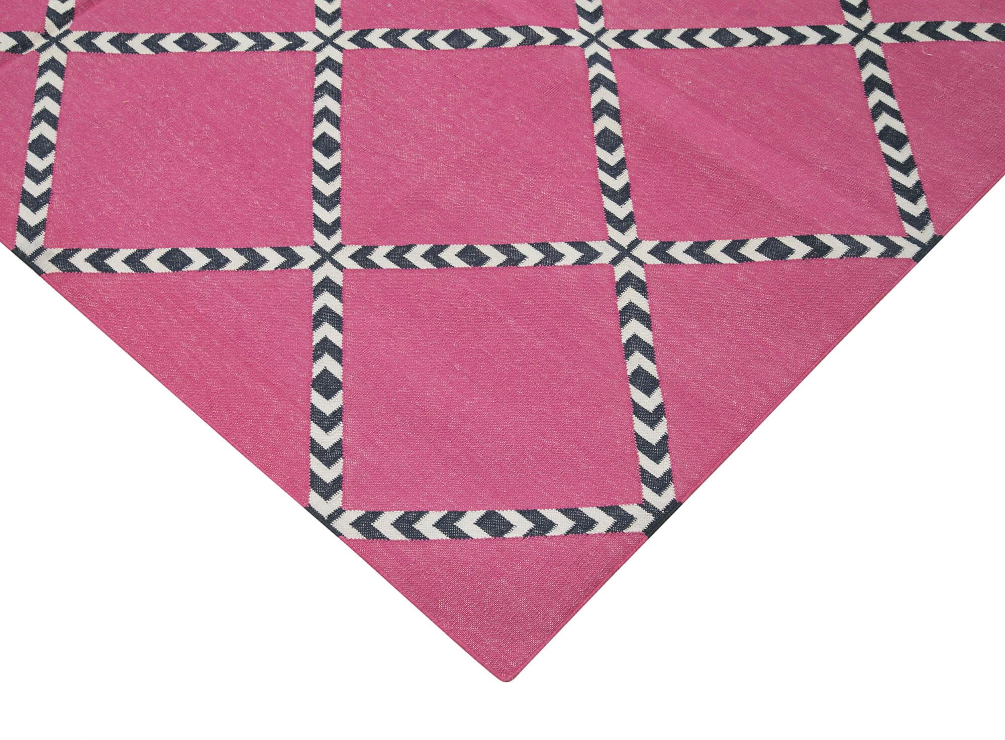 Geometric Duri Mor Geometrik Pamuk Yün El Dokuma Halısı 184x262 Agacan