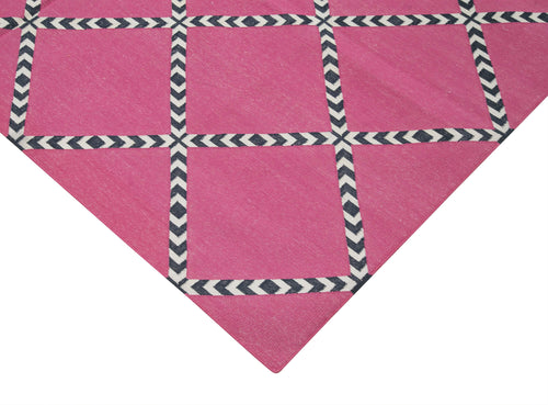 Geometric Duri Mor Geometrik Pamuk Yün El Dokuma Halısı 184x262 Agacan