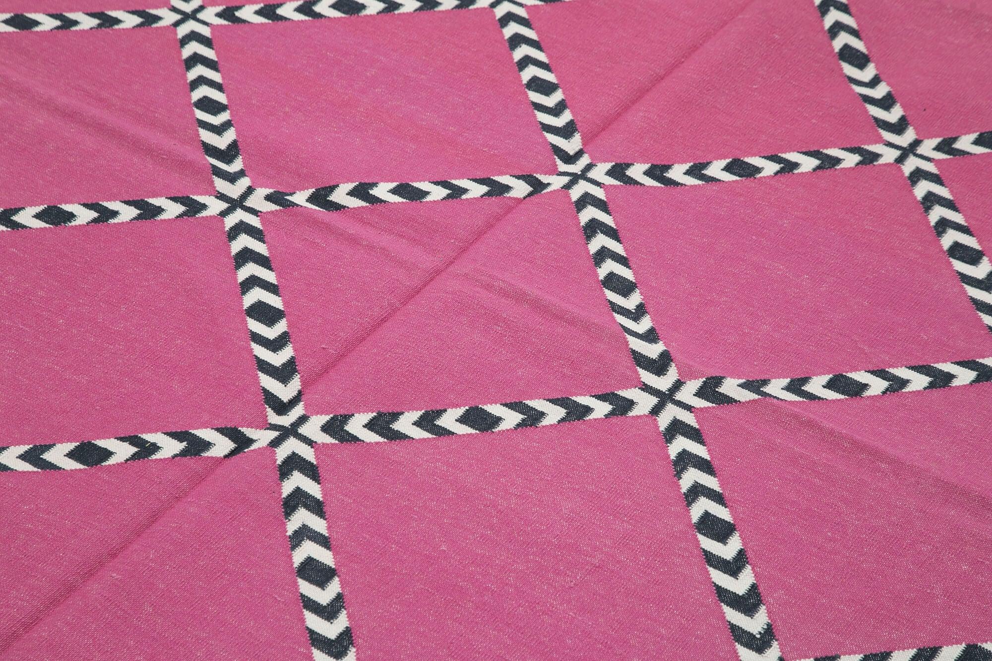 Geometric Duri Mor Geometrik Pamuk Yün El Dokuma Halısı 184x262 Agacan