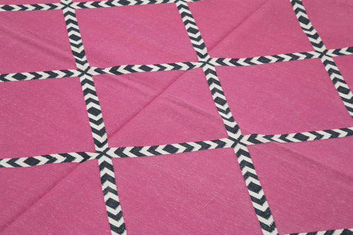 Geometric Duri Mor Geometrik Pamuk Yün El Dokuma Halısı 184x262 Agacan