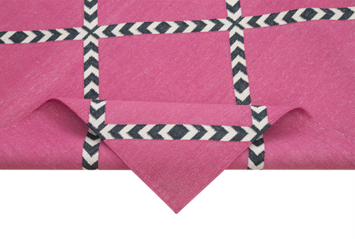 Geometric Duri Mor Geometrik Pamuk Yün El Dokuma Halısı 184x262 Agacan