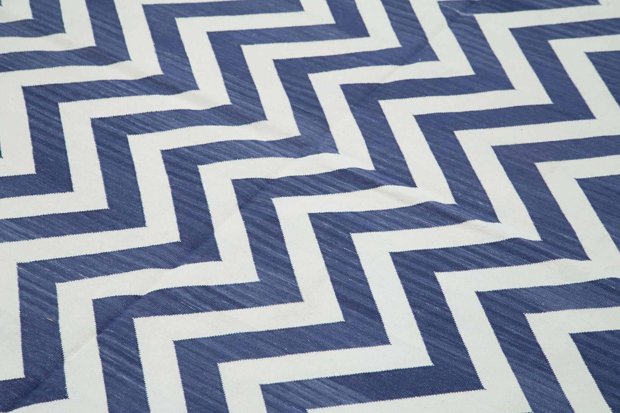 Geometric Duri Mavi Geometrik Pamuk Yün El Dokuma Halısı 184x273 Agacan