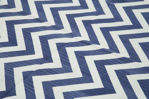 Geometric Duri Mavi Geometrik Pamuk Yün El Dokuma Halısı 184x273 Agacan