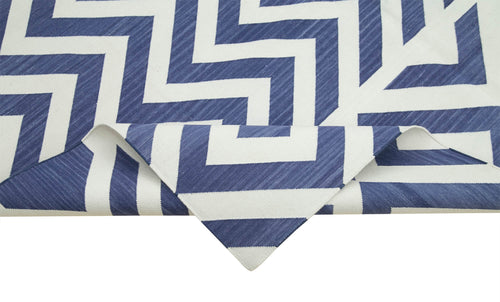 Geometric Duri Mavi Geometrik Pamuk Yün El Dokuma Halısı 184x273 Agacan