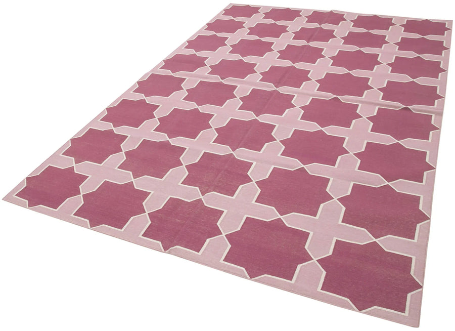 Geometric Duri Mor Geometrik Pamuk Yün El Dokuma Halısı 187x274 Agacan