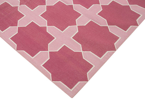 Geometric Duri Mor Geometrik Pamuk Yün El Dokuma Halısı 187x274 Agacan