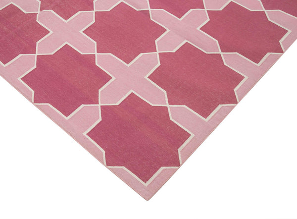 Geometric Duri Mor Geometrik Pamuk Yün El Dokuma Halısı 187x274 Agacan